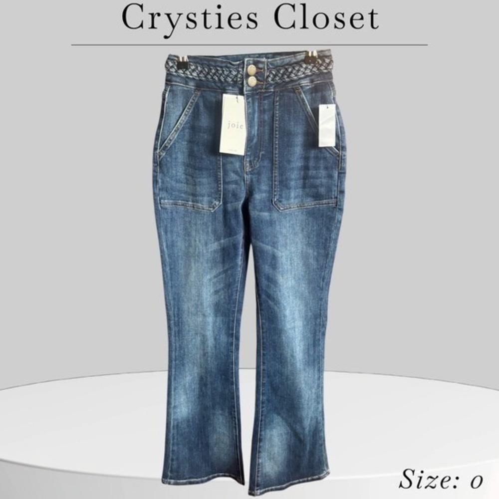La Joie Vertical Slub Braided Belt Flare Leg Jean Indigo Reseda Wash